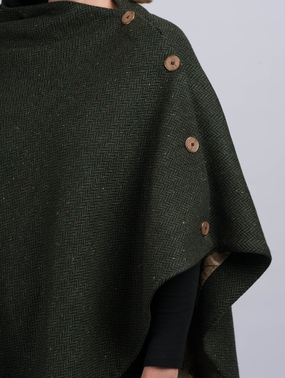 Women's Green Herringbone Tweed Wool Cape & Cloak