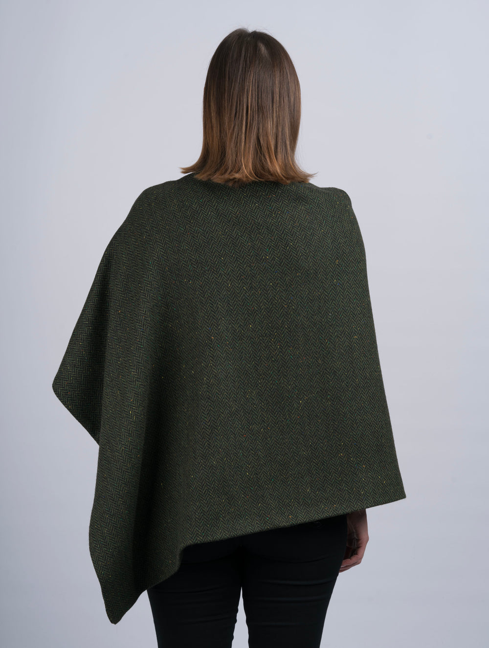 Women's Green Herringbone Tweed Wool Cape & Cloak