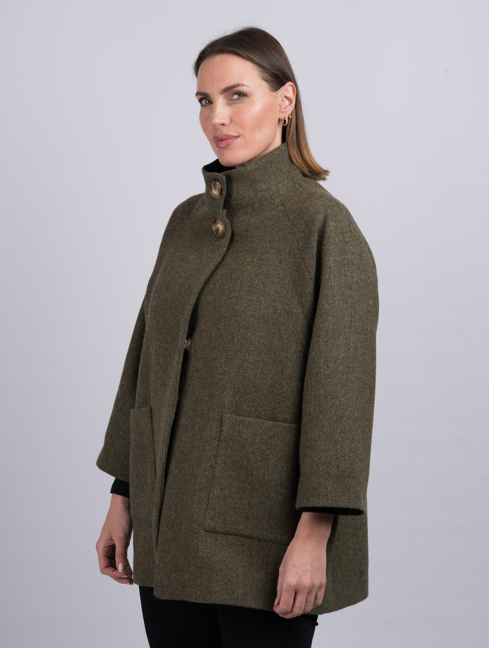 Women's Moss Green Tweed Cape Coat