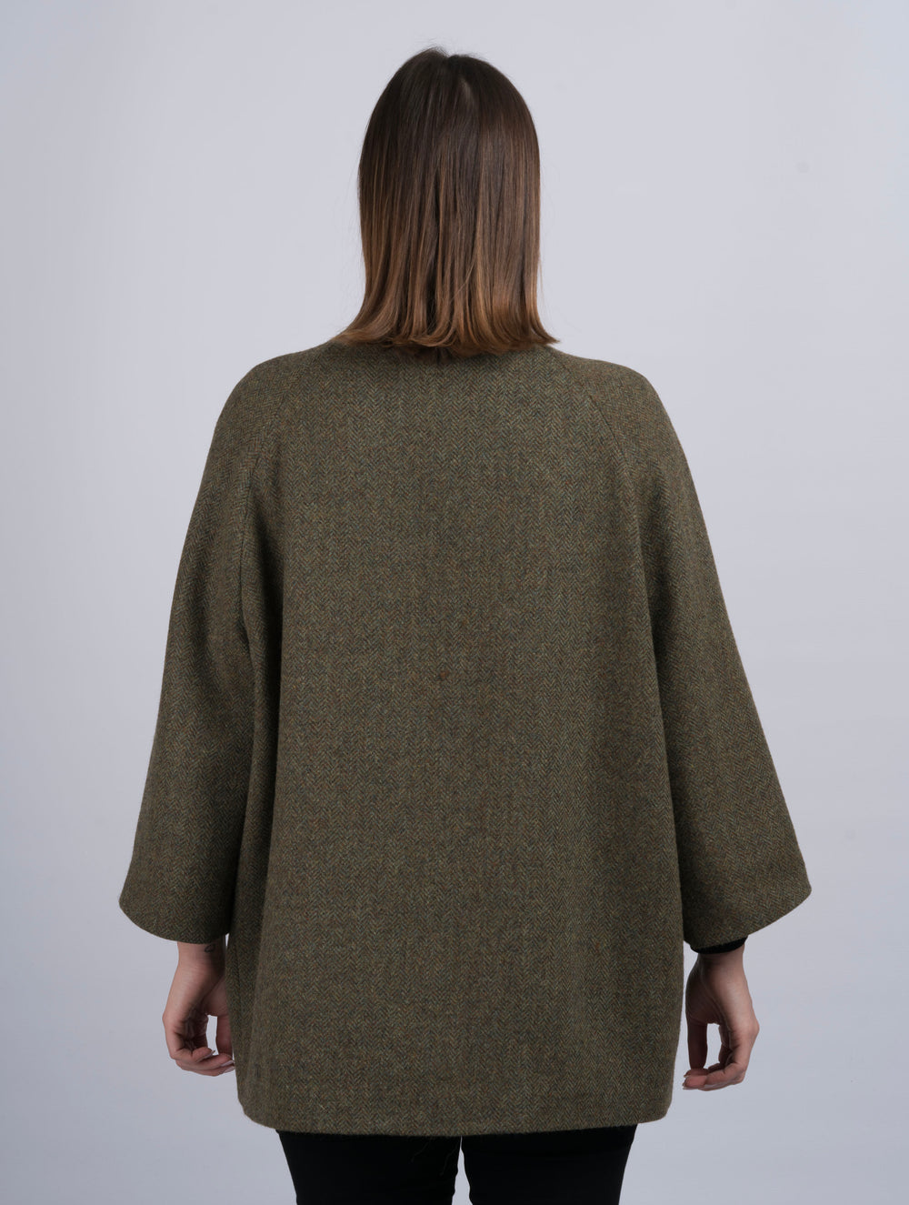 Women's Moss Green Tweed Cape Coat