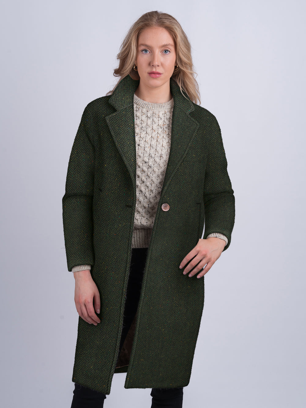 Green Herringbone City Coat