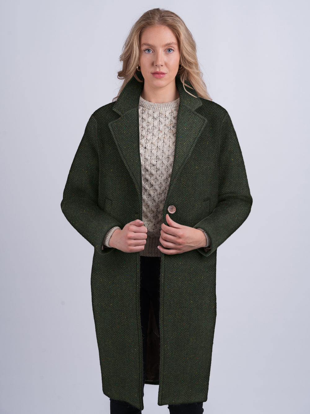 Green Herringbone City Coat