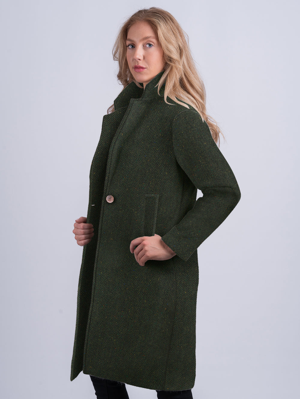 Green Herringbone City Coat