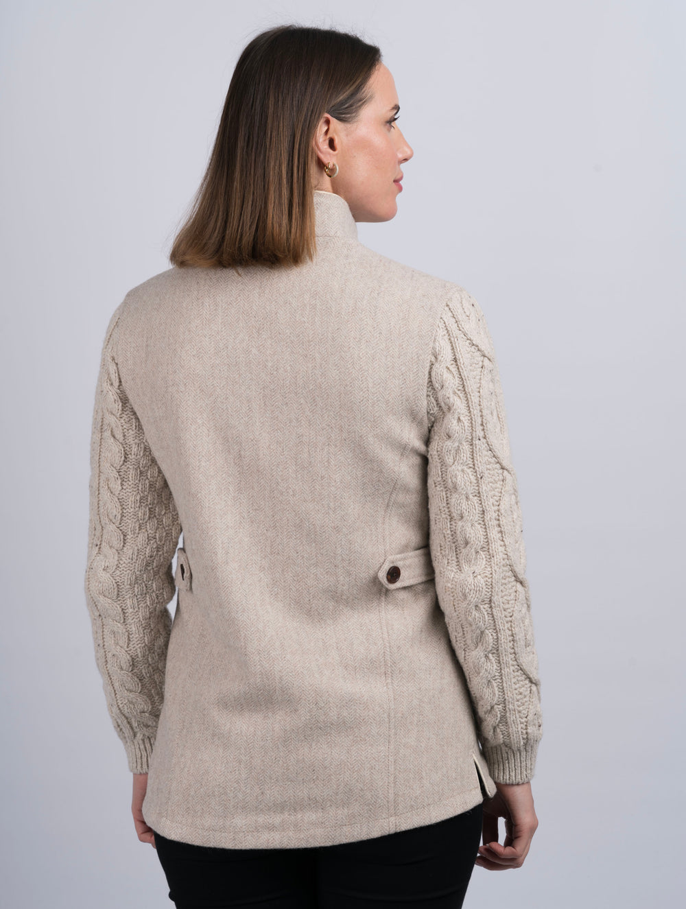 The Constance Alpaca Tweed Jacket With Natural Cable Knit Sleeve