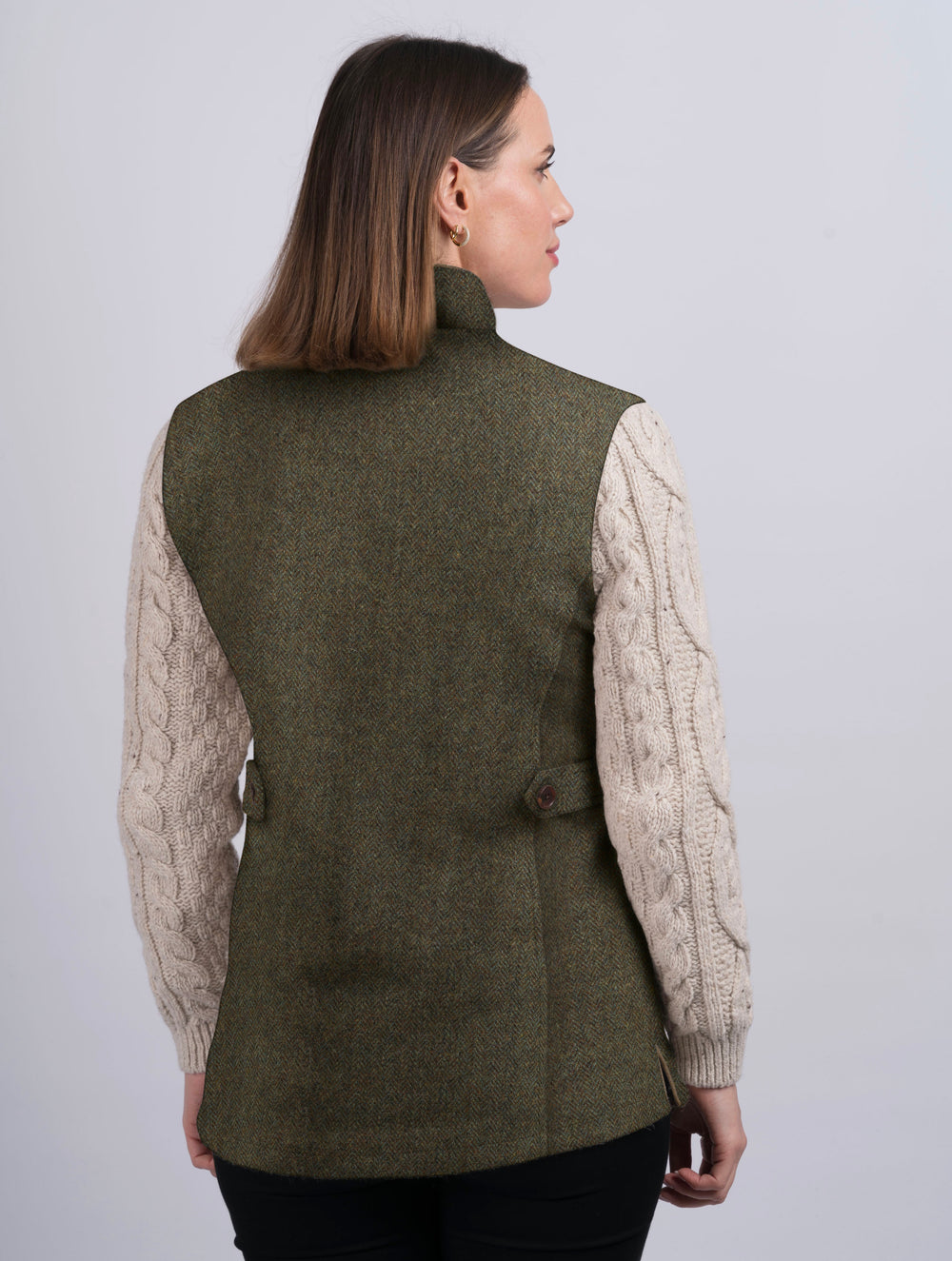 The Constance Moss Green Tweed Jacket With Natural Cable Knit Sleeve