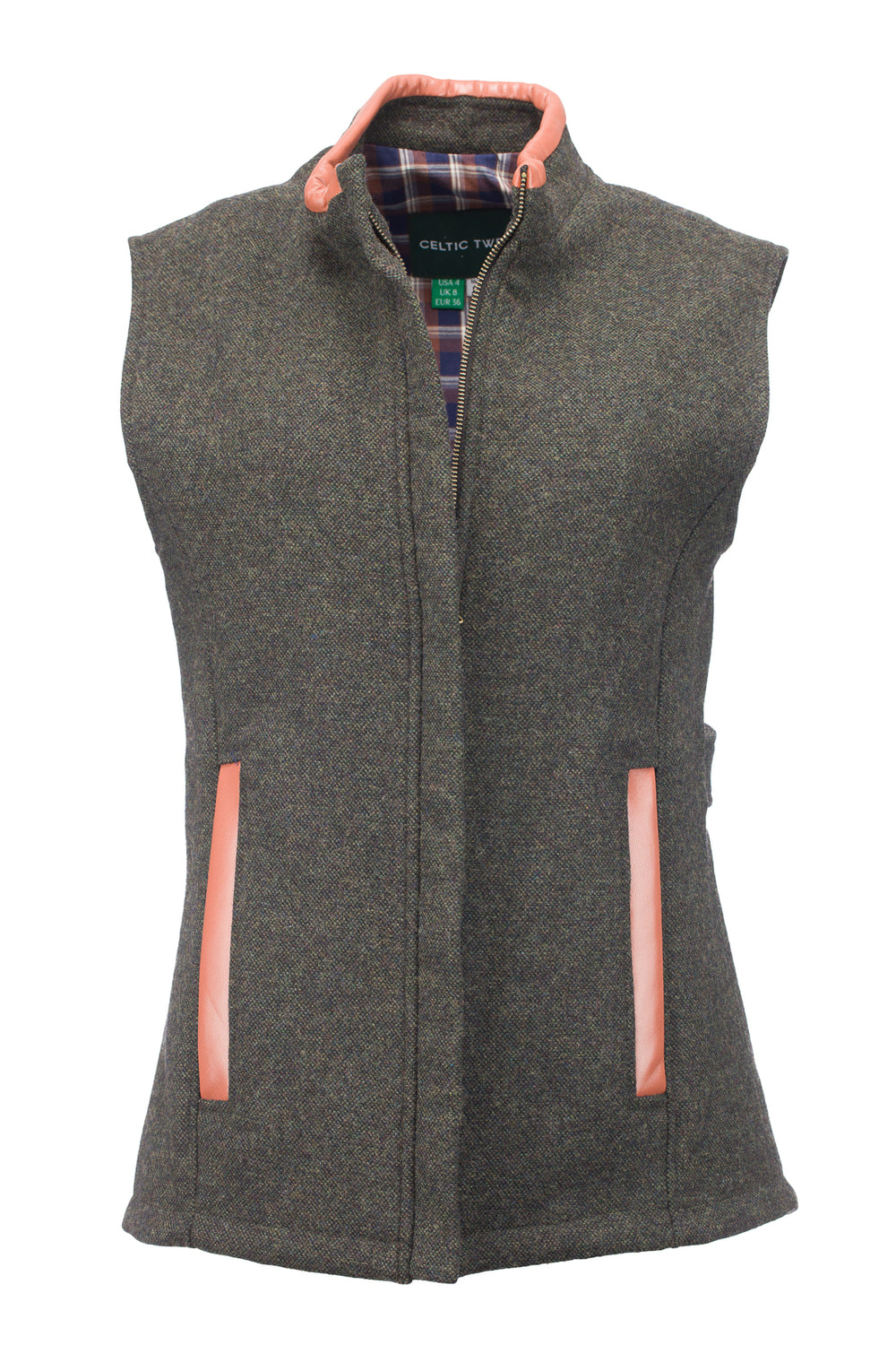 Women's Light Green Gilet with Leather Trim
