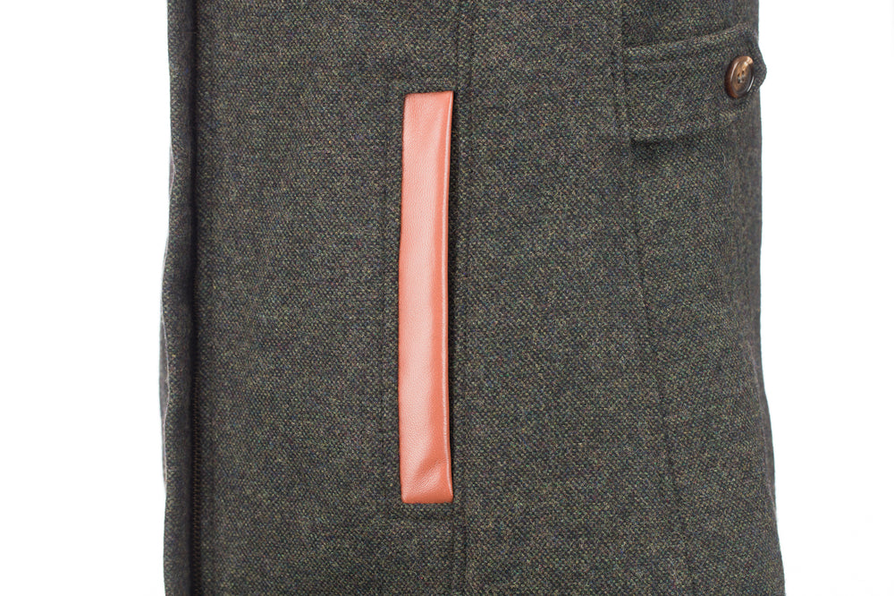 Women's Light Green Gilet with Leather Trim