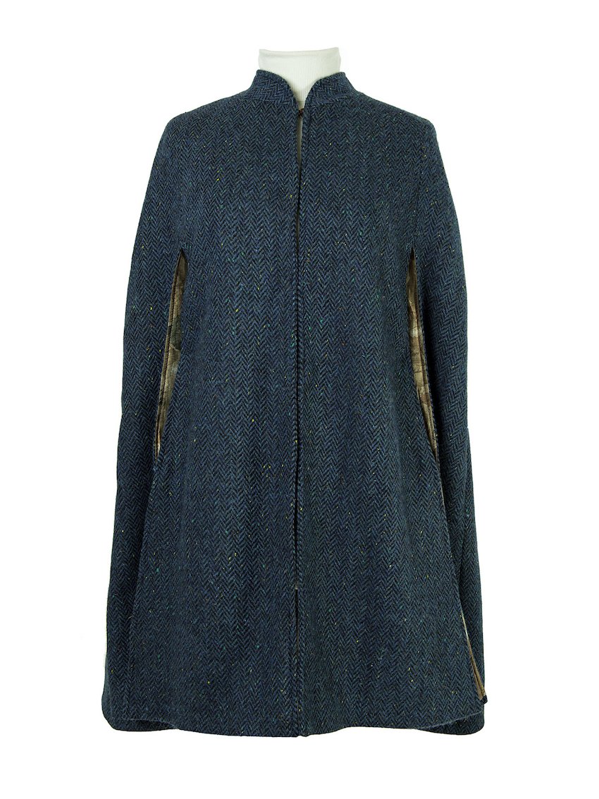 Blauer Tweed-Umhang für Damen