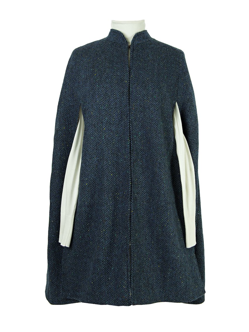 Blauer Tweed-Umhang für Damen
