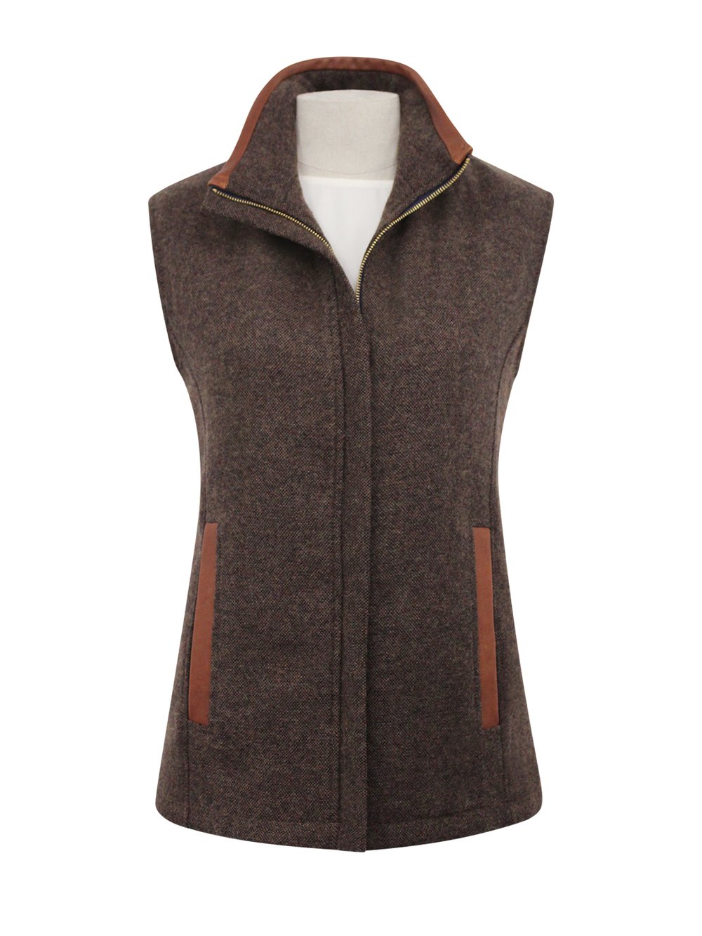 Women's Mid Brown Gilet with Leather Trim