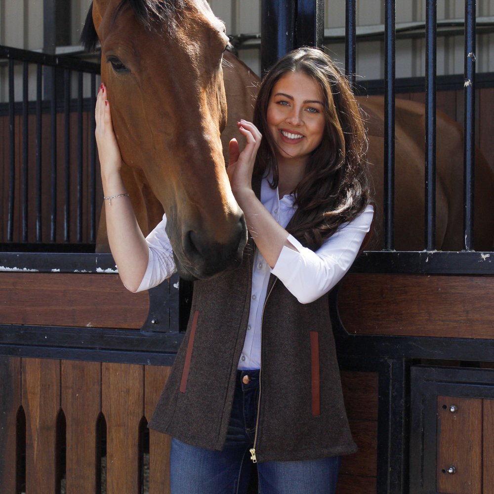 Women's Mid Brown Gilet with Leather Trim