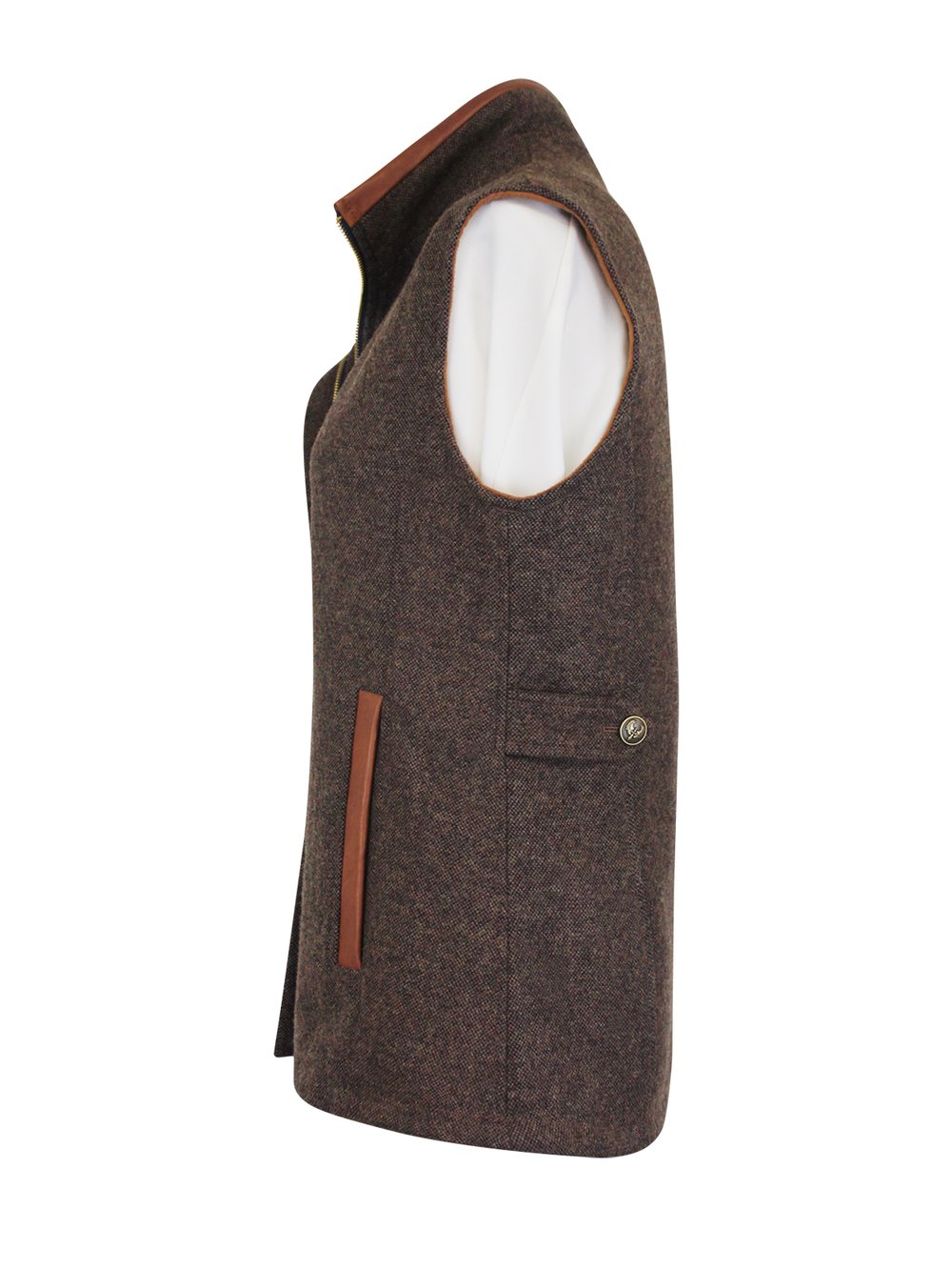 Women's Mid Brown Gilet with Leather Trim