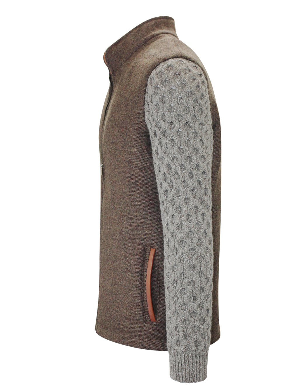 Mid Brown Shackleton Jacket with Rocky Road Cable Knit Sleeve