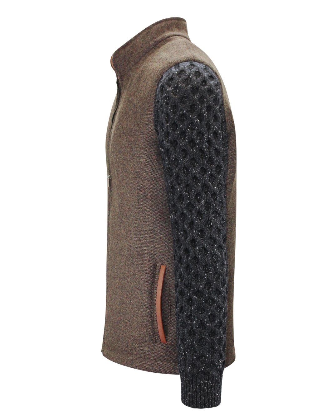 Mid Brown Shackleton Jacket with Charcoal Cable Knit Sleeve