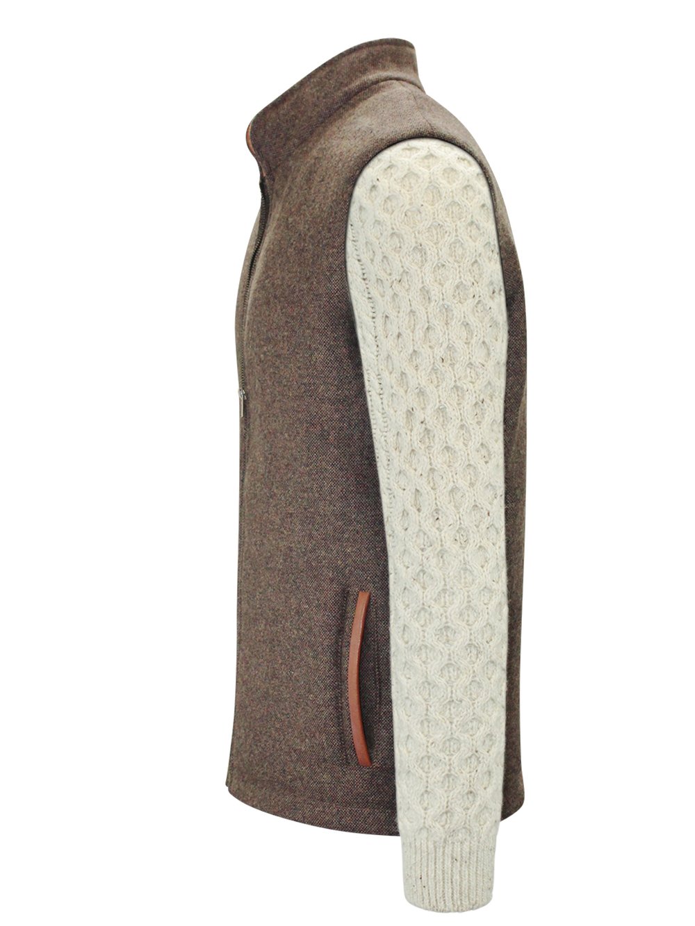 Mid Brown Shackleton Jacket with Natural Cable Knit Sleeve