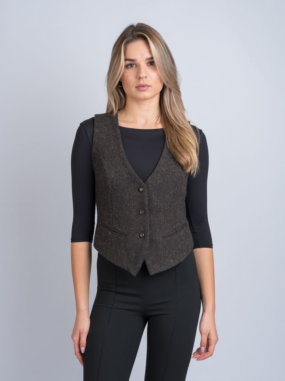 Women's Brown Hopsack Tweed Waistcoat & Vest