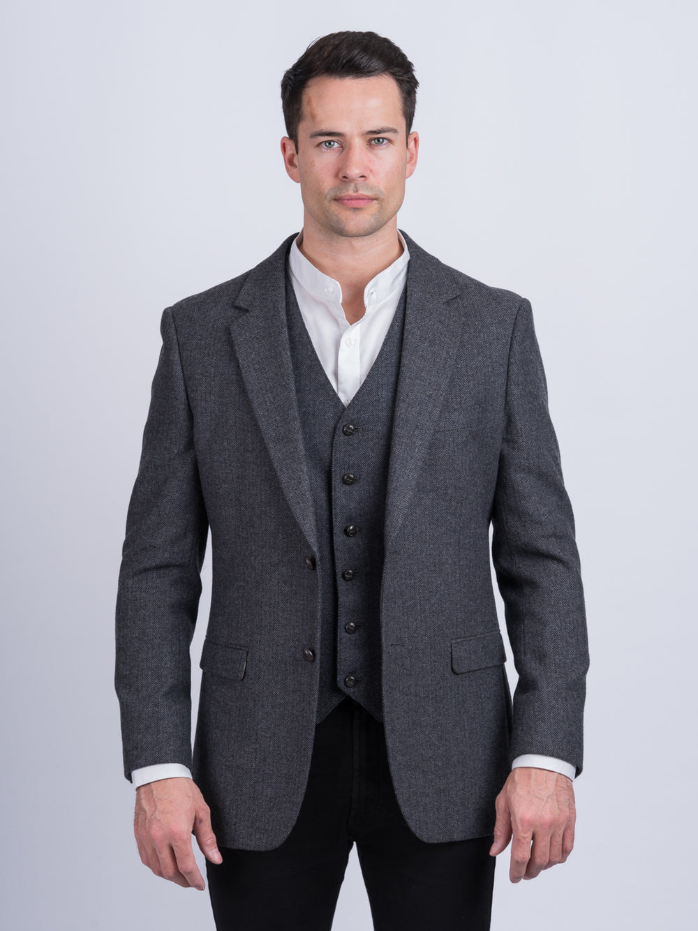 Heaney Grey Slim Fit Tweed Jacket & Blazer