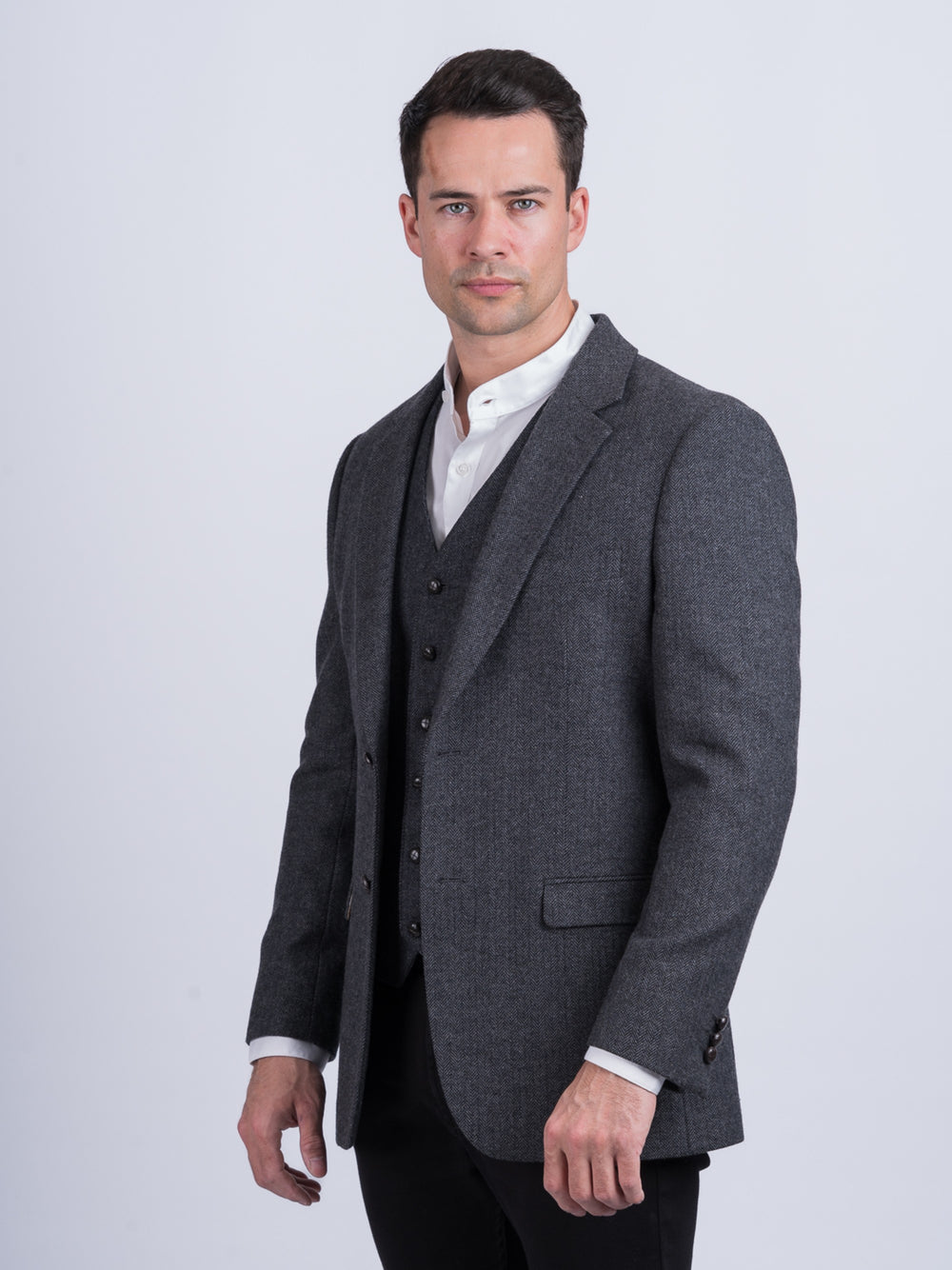 Heaney Grey Slim Fit Tweed Jacket & Blazer