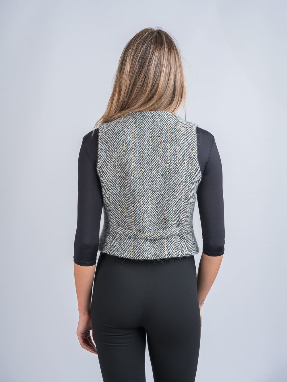 Women's Black & White Herringbone Waistcoat & Vest