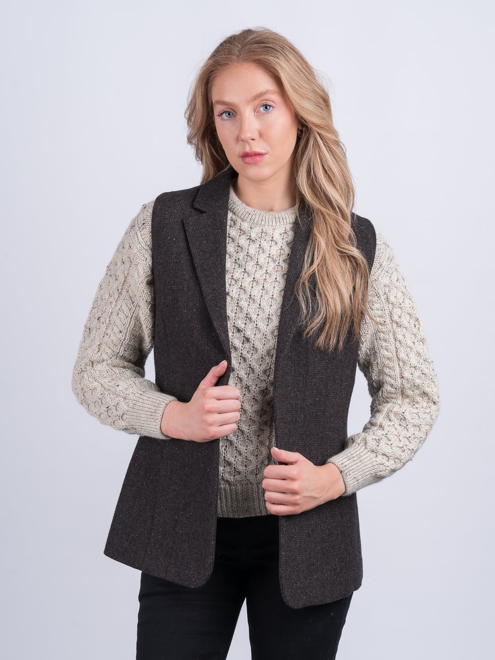 Brown Hopsack Tweed Gilet - Women's Irish Tweed Bodywarmer