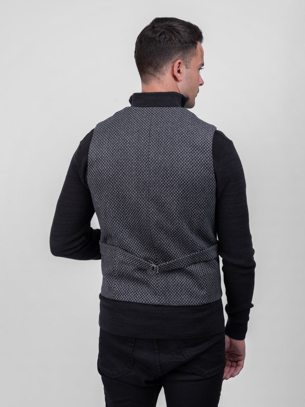 Griffin Dark Grey Diamond Pattern Tweed Waistcoat with Revere