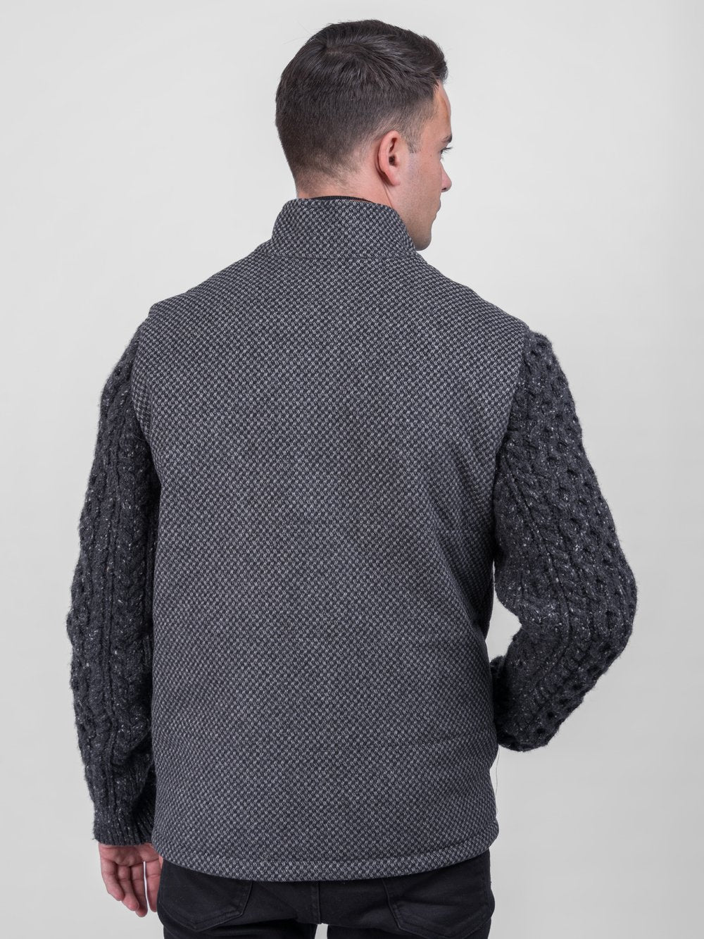Veste Shackleton grise à diamants avec manches en tricot torsadé anthracite