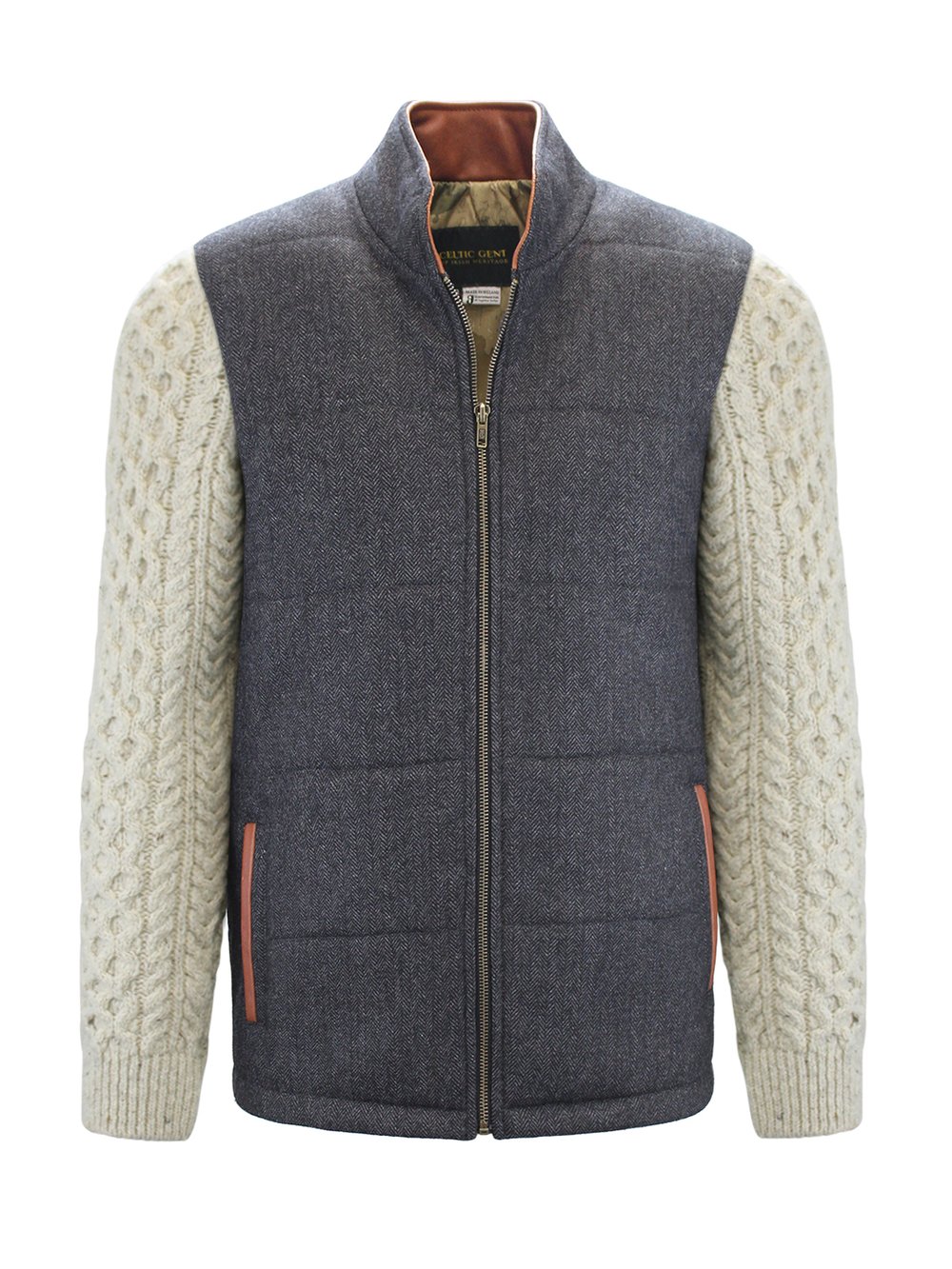 Grey Shackleton Jacket with Natural Cable Knit Sleeve