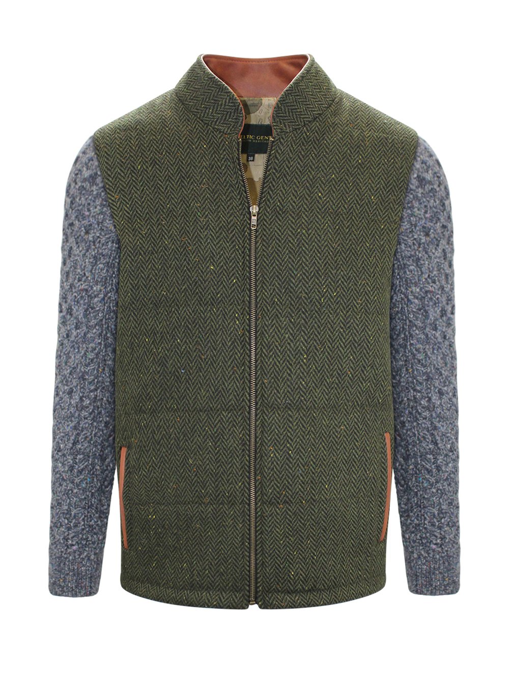 Green Shackleton Jacket with Navy Marl Cable Knit Sleeve