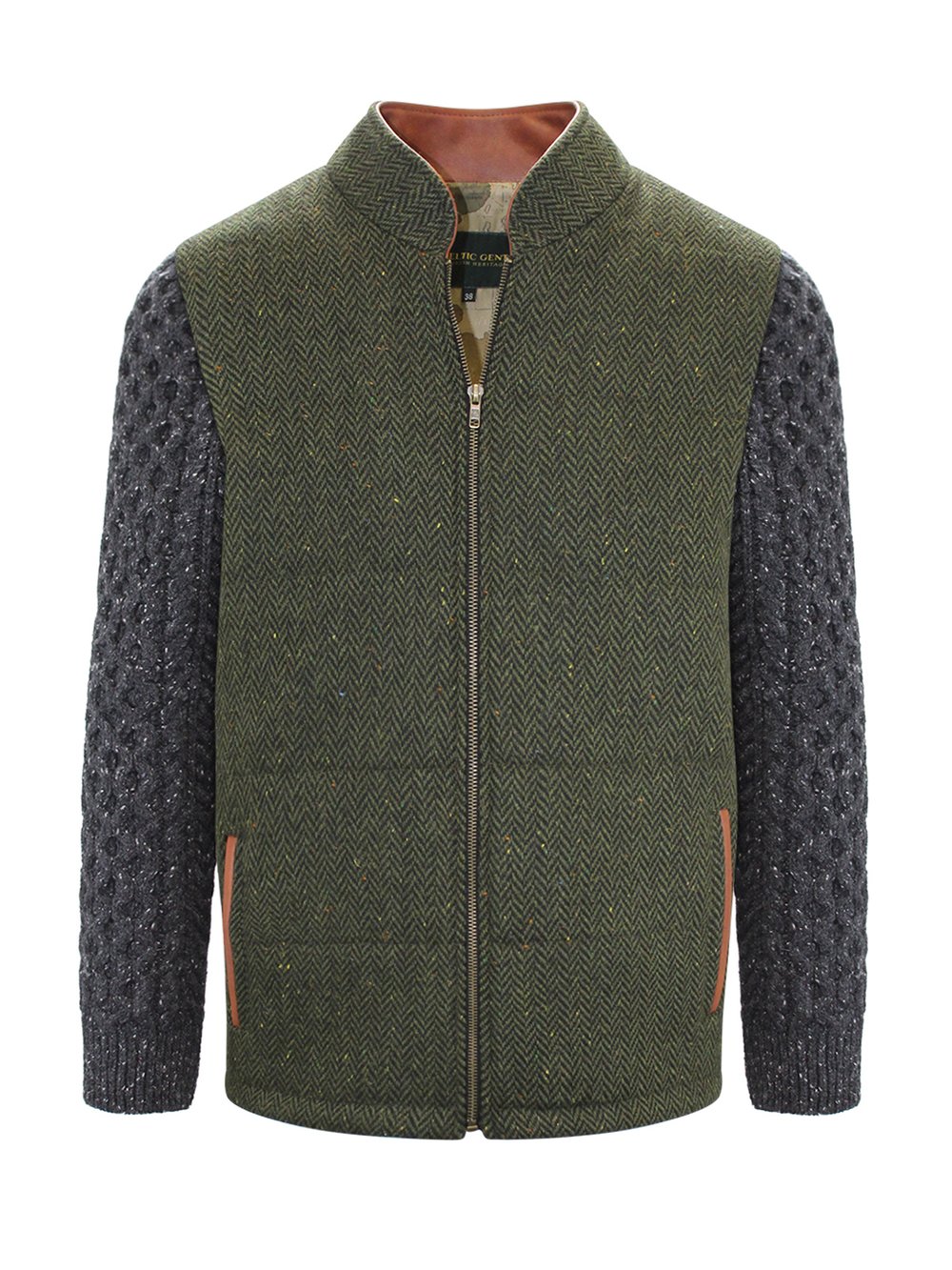 Green Shackleton Jacket with Charcoal Cable Knit Sleeve
