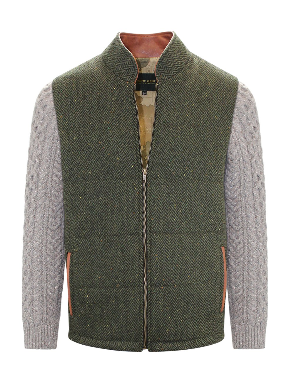 Green Shackleton Jacket with Rocky Road Cable Knit Sleeve