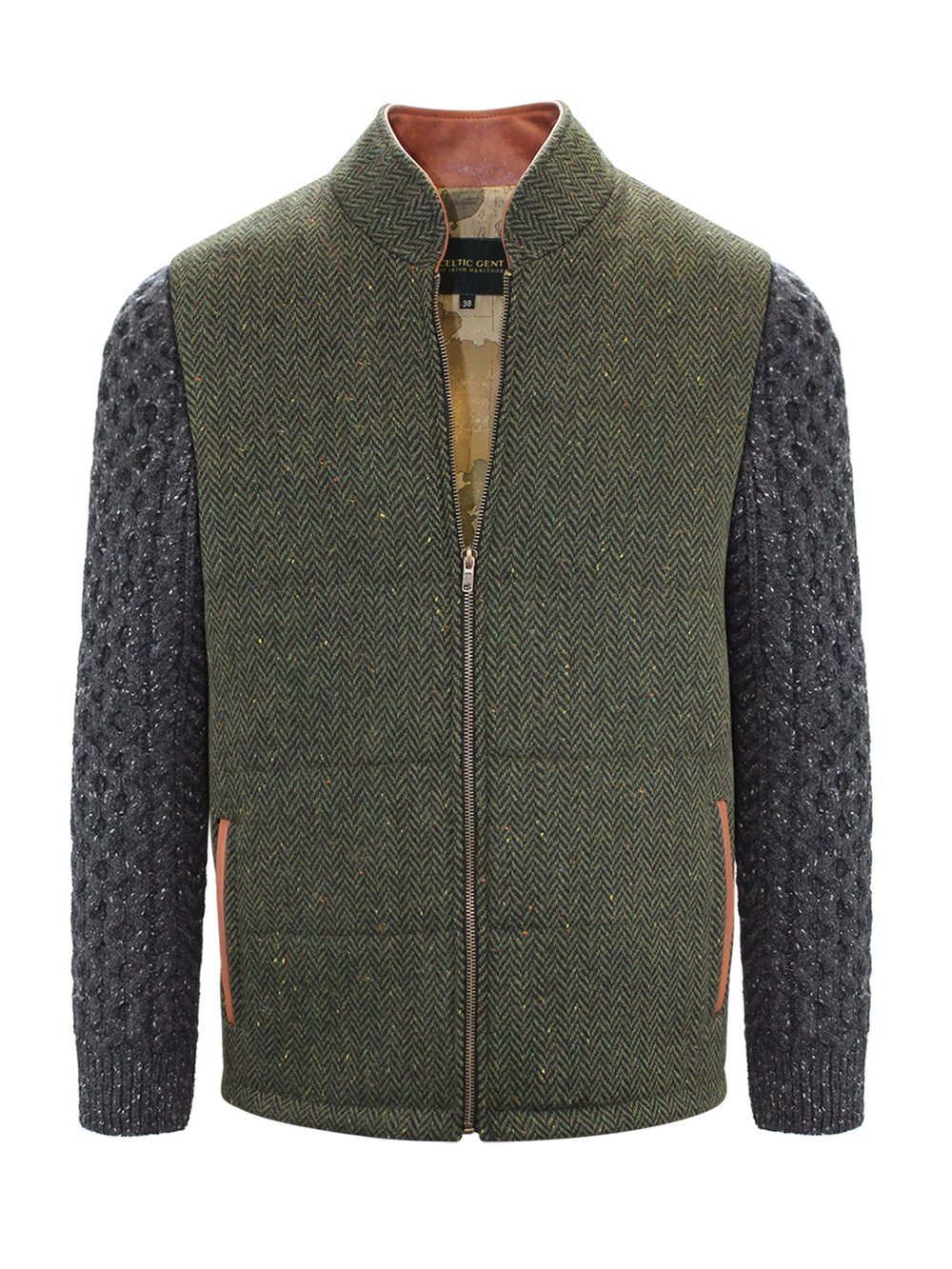 Green Shackleton Jacket with Charcoal Cable Knit Sleeve