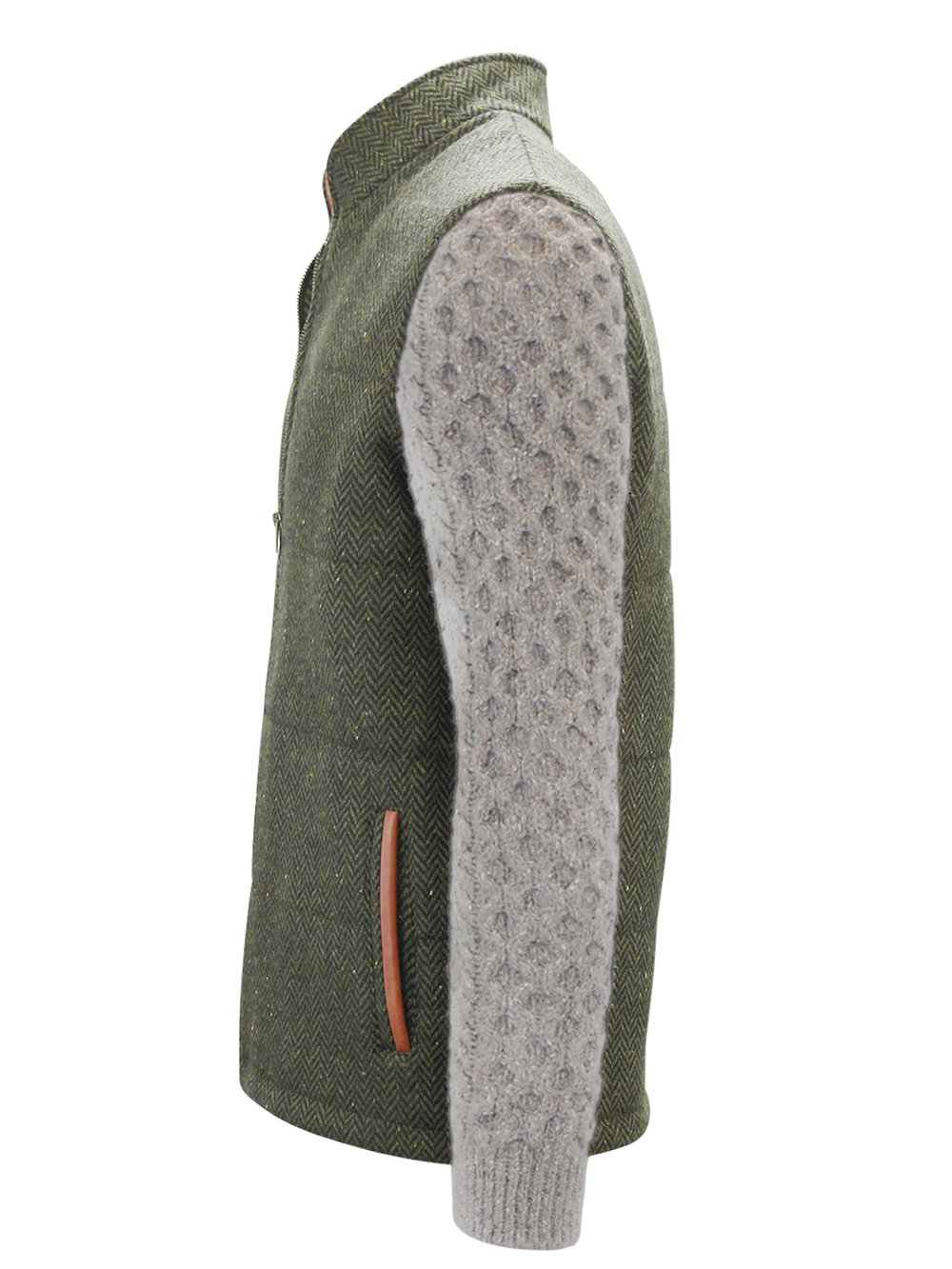 Green Shackleton Jacket with Rocky Road Cable Knit Sleeve