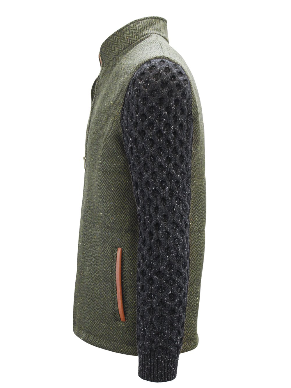 Green Shackleton Jacket with Charcoal Cable Knit Sleeve