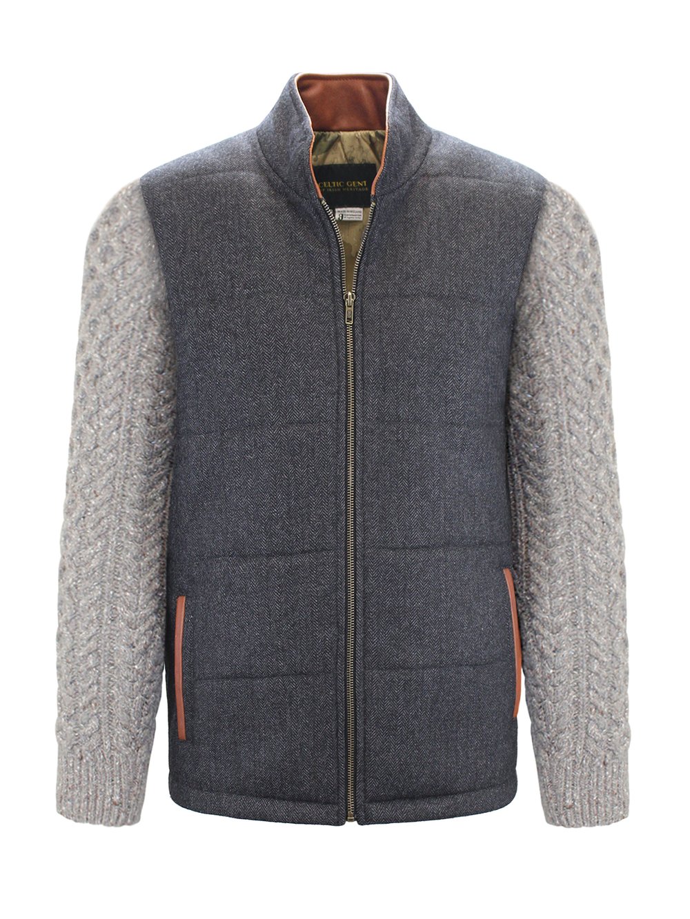 Grey Shackleton Jacket with Rocky Road Cable Knit Sleeve