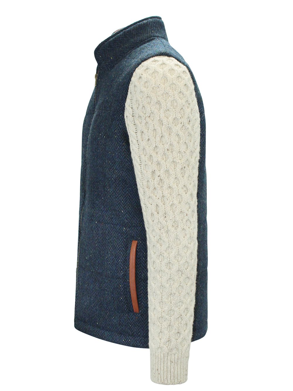 Blaue Shackleton-Jacke mit Fischgrätenmuster und natürlichen Zopfmuster-Ärmeln