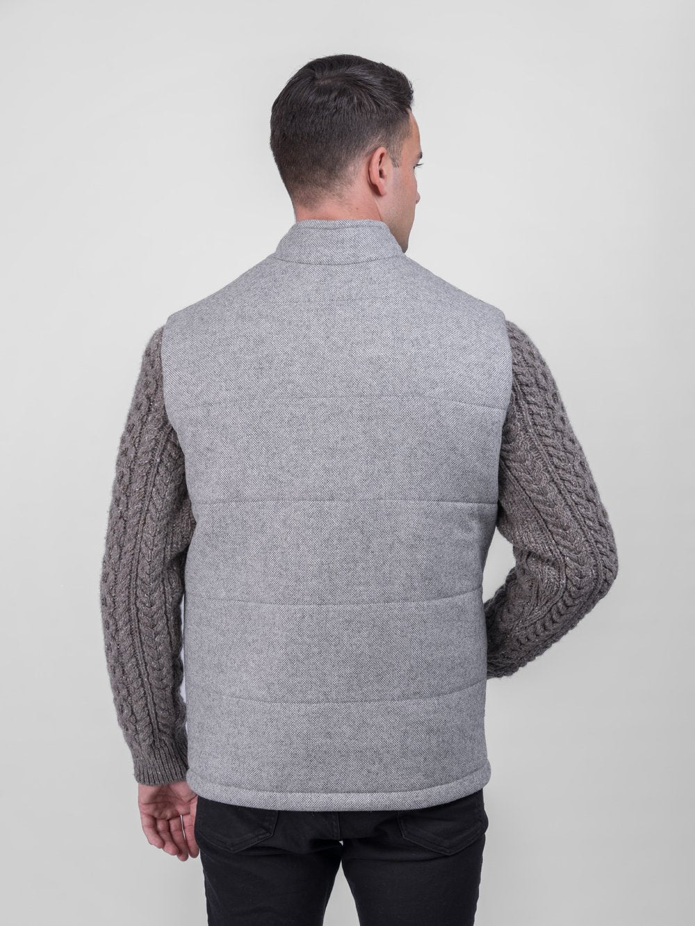 Light Grey Jacket with Rocky Road Cable Knit Sleeve