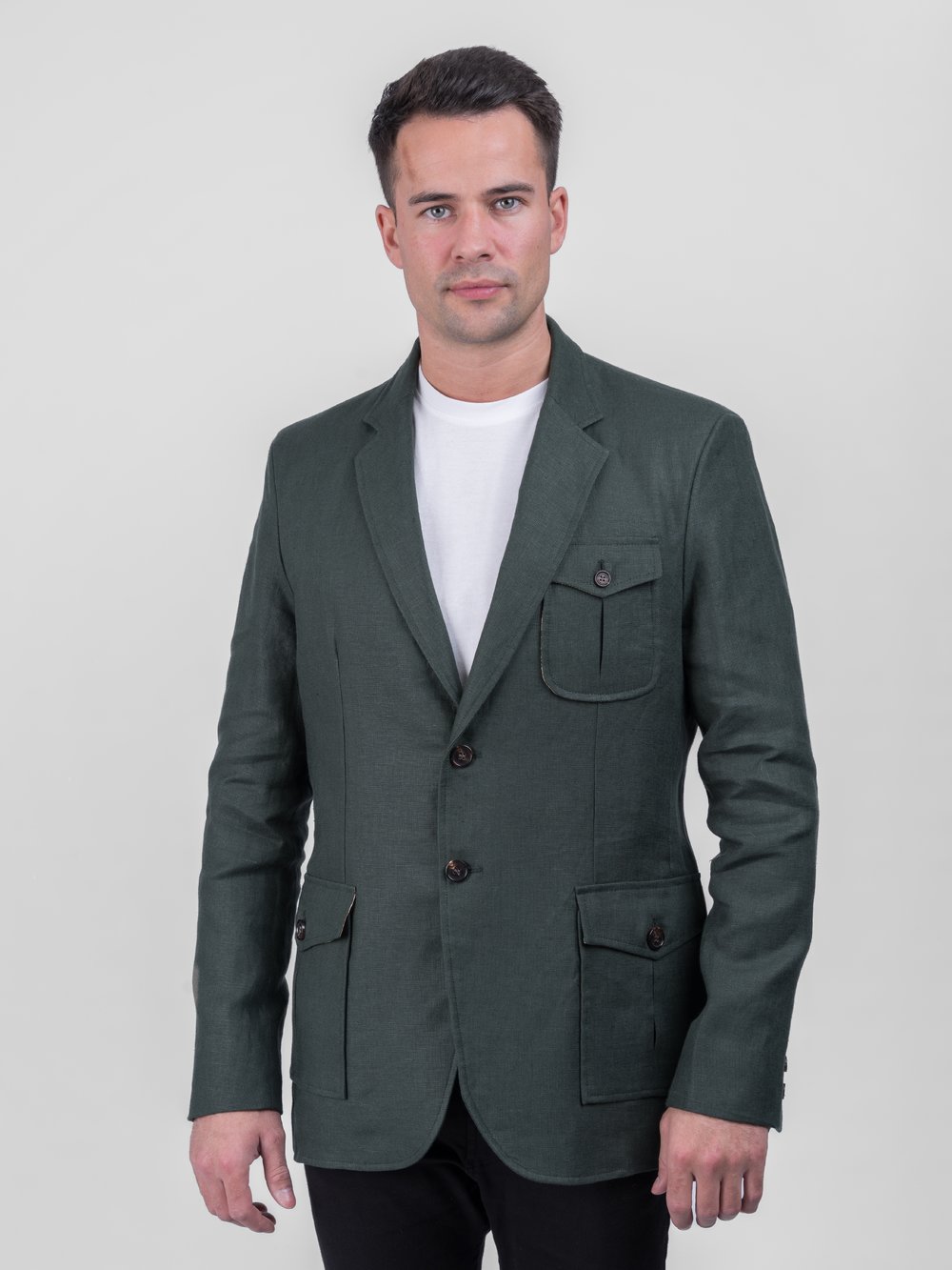 Dark Green Safari Jacket Irish Linen Men's Summer Blazer Celtic Tweed Dark Green Safari Jacket Irish Linen Men's Summer Blazer Celtic Tweed