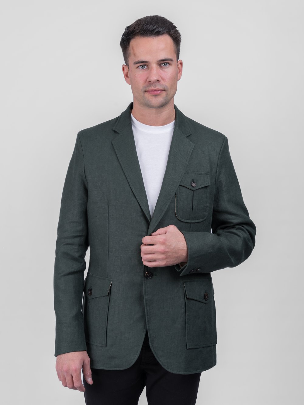 Men’s Dark Green Irish Linen Safari Style Jacket & Blazer