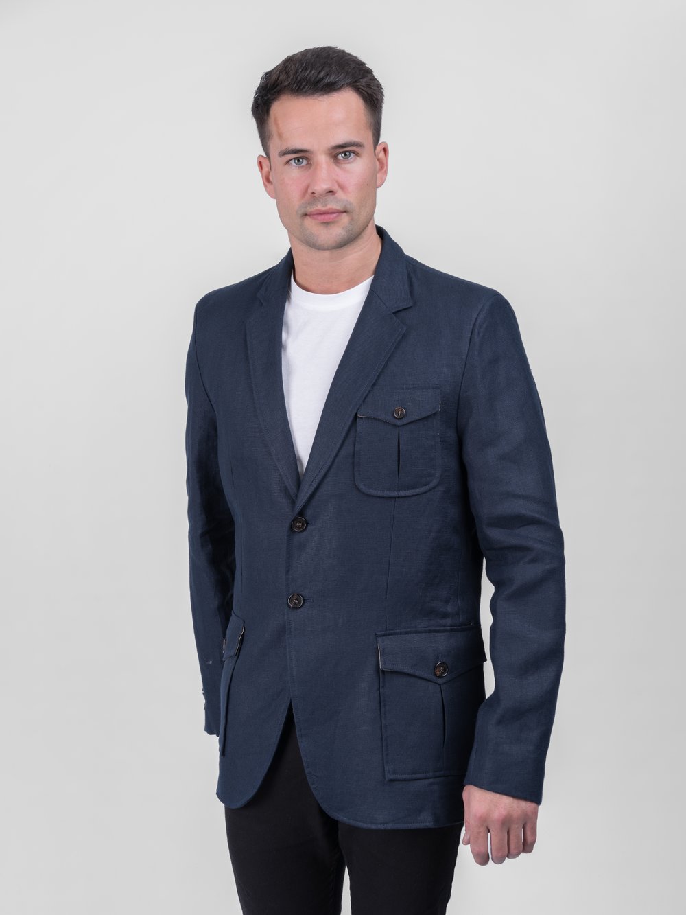 Men’s Navy Irish Linen Safari Style Jacket & Blazer