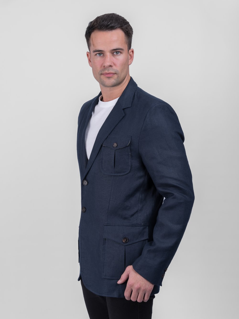 Men’s Navy Irish Linen Safari Style Jacket & Blazer