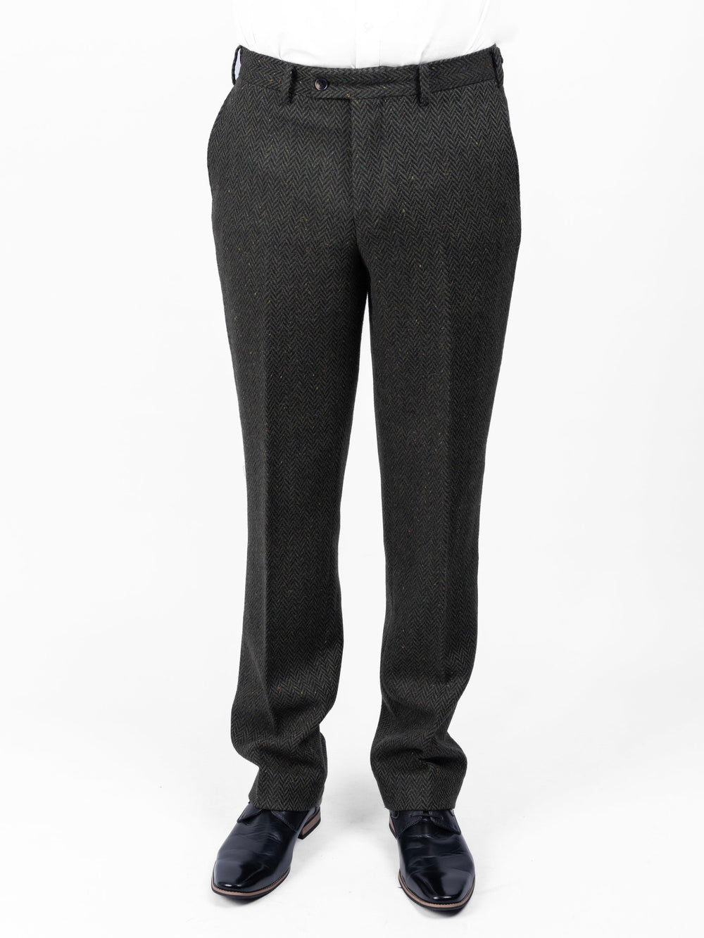 Green Herringbone Tweed Trousers & Pants