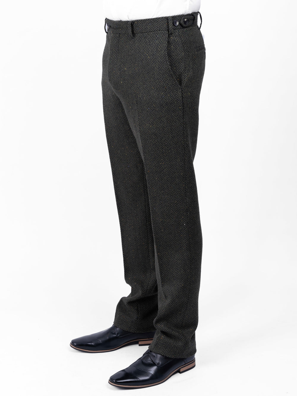 Green Herringbone Tweed Trousers & Pants