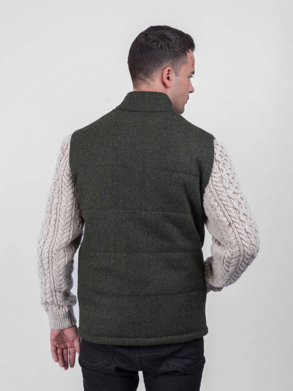 Green Shackleton Jacket with Natural Cable Knit Sleeve