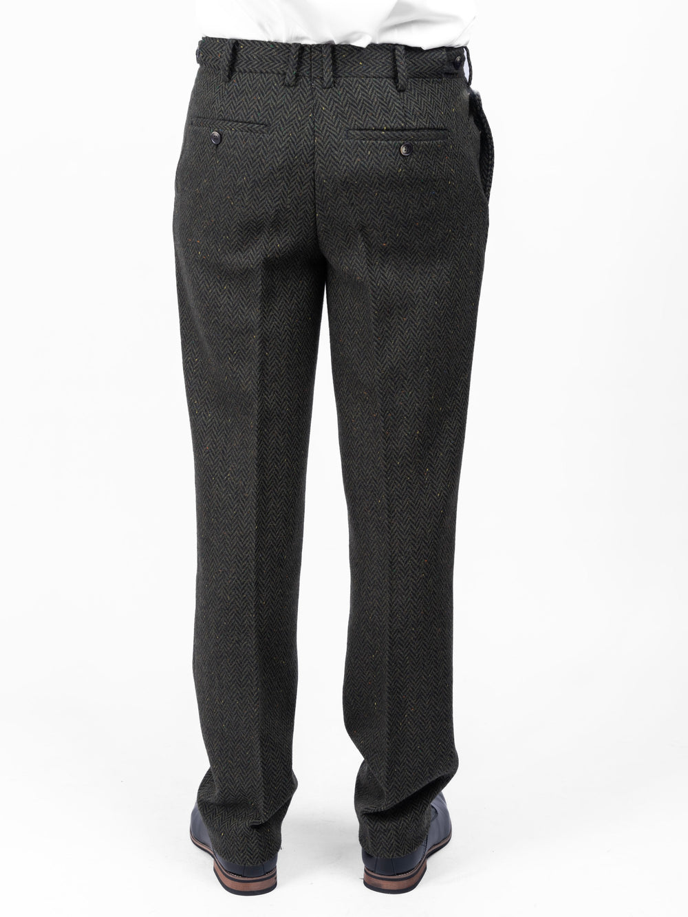 Green Herringbone Tweed Trousers & Pants