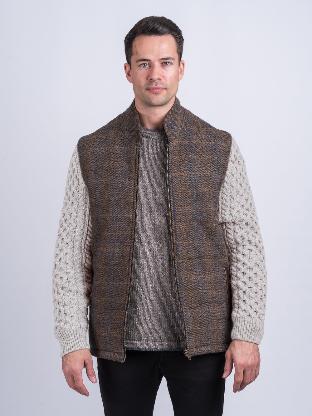 Horse Brown Shackleton Jacket with Natural Cable Knit Sleeve