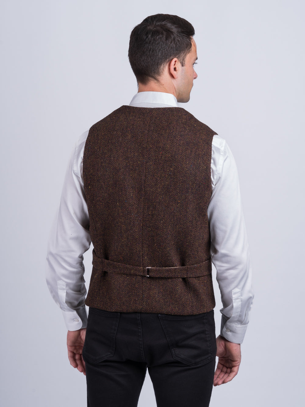 Brown Herringbone Tweed Waistcoat & Vest With Revere