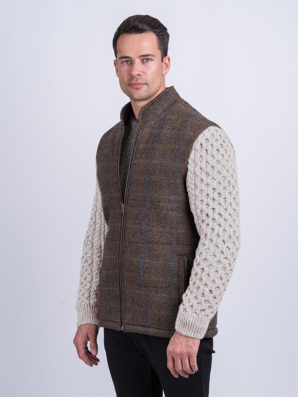 Horse Brown Shackleton Jacket with Natural Cable Knit Sleeve