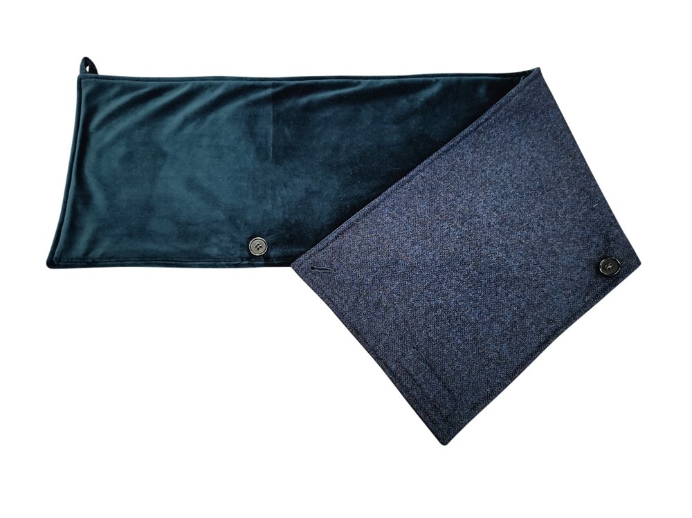 Navy Tweed Snood Scarf with Reversible Velvet