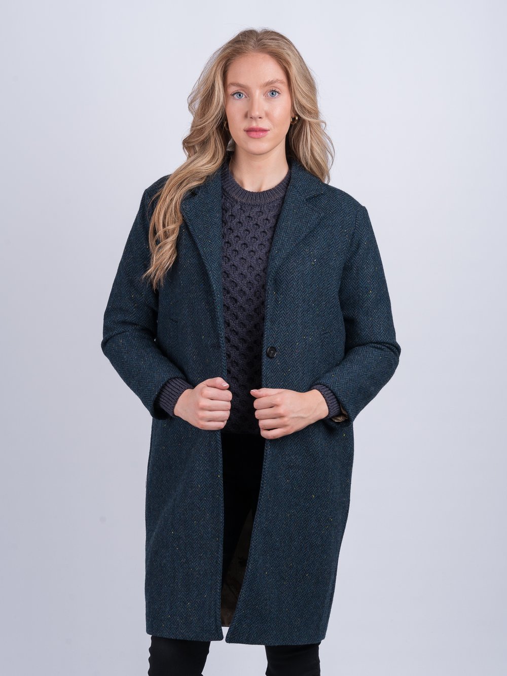 Blue Herringbone City Coat