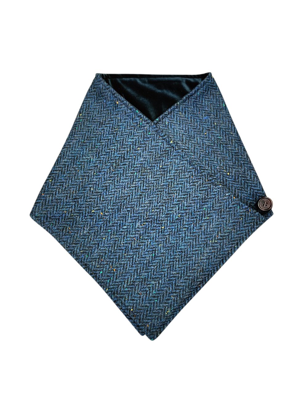 Blue Herringbone Tweed Snood Scarf with Reversible Velvet
